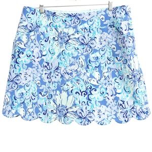 Lilly Pulitzer Luxletic Skort Sz16 Blue Floral Scallop Hem Athletic Tennis Golf